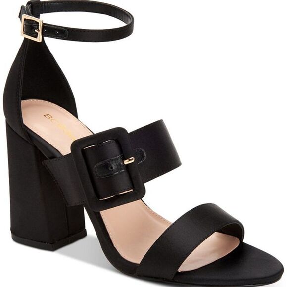 BCBG black double strap satin sandals size 7 strappy sandal - Picture 1 of 6